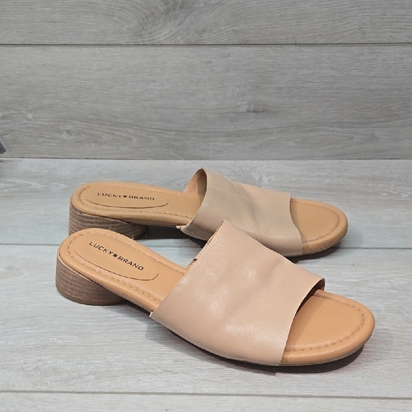 Lucky Brand Women's Raffy Leather Open Toe Slide Sandals Shoes Sz 8.5M - Picture 1 of 10